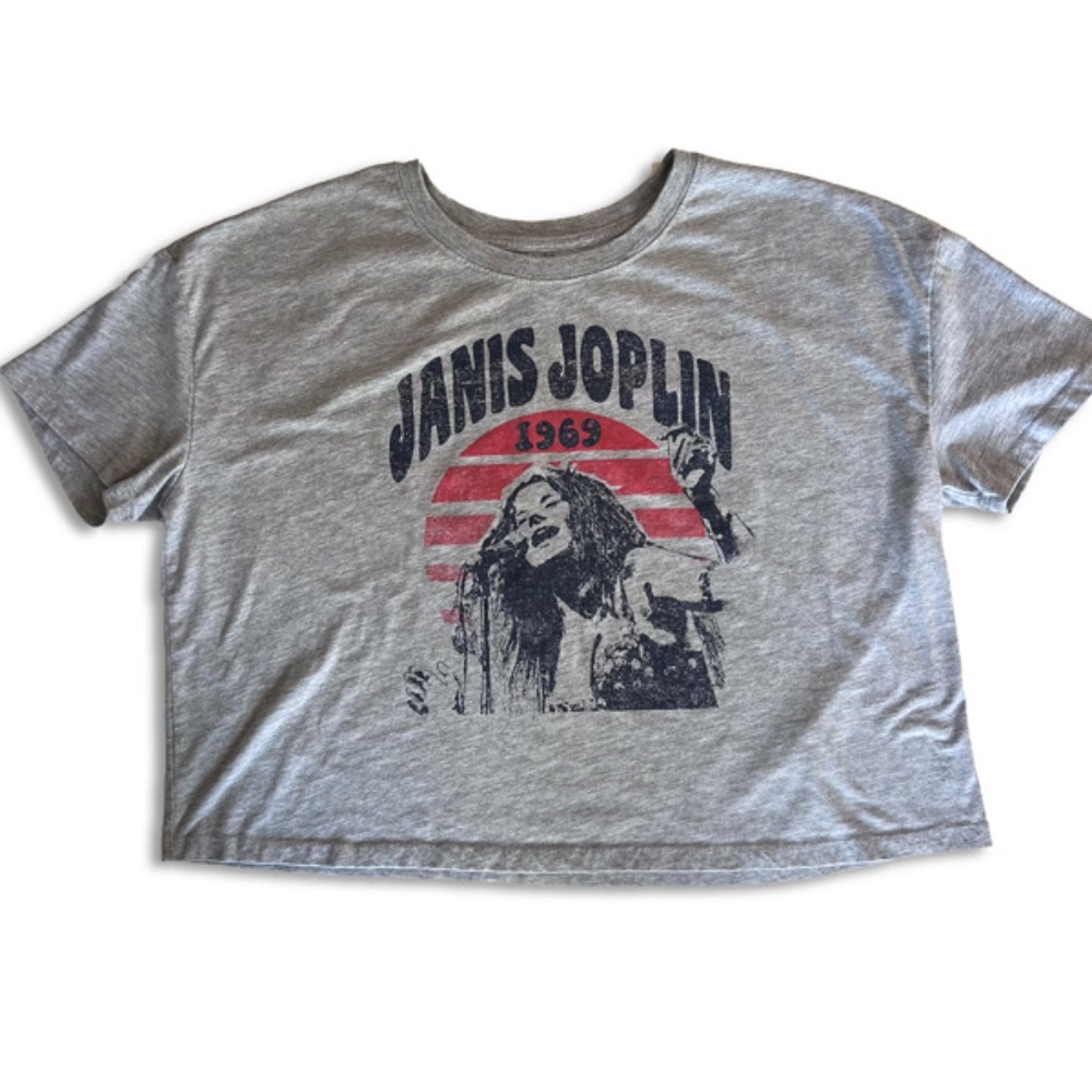 Janis Joplin Cropped Tee T-Shirt Women's Heather Gray XL 60s 70s concert 1969